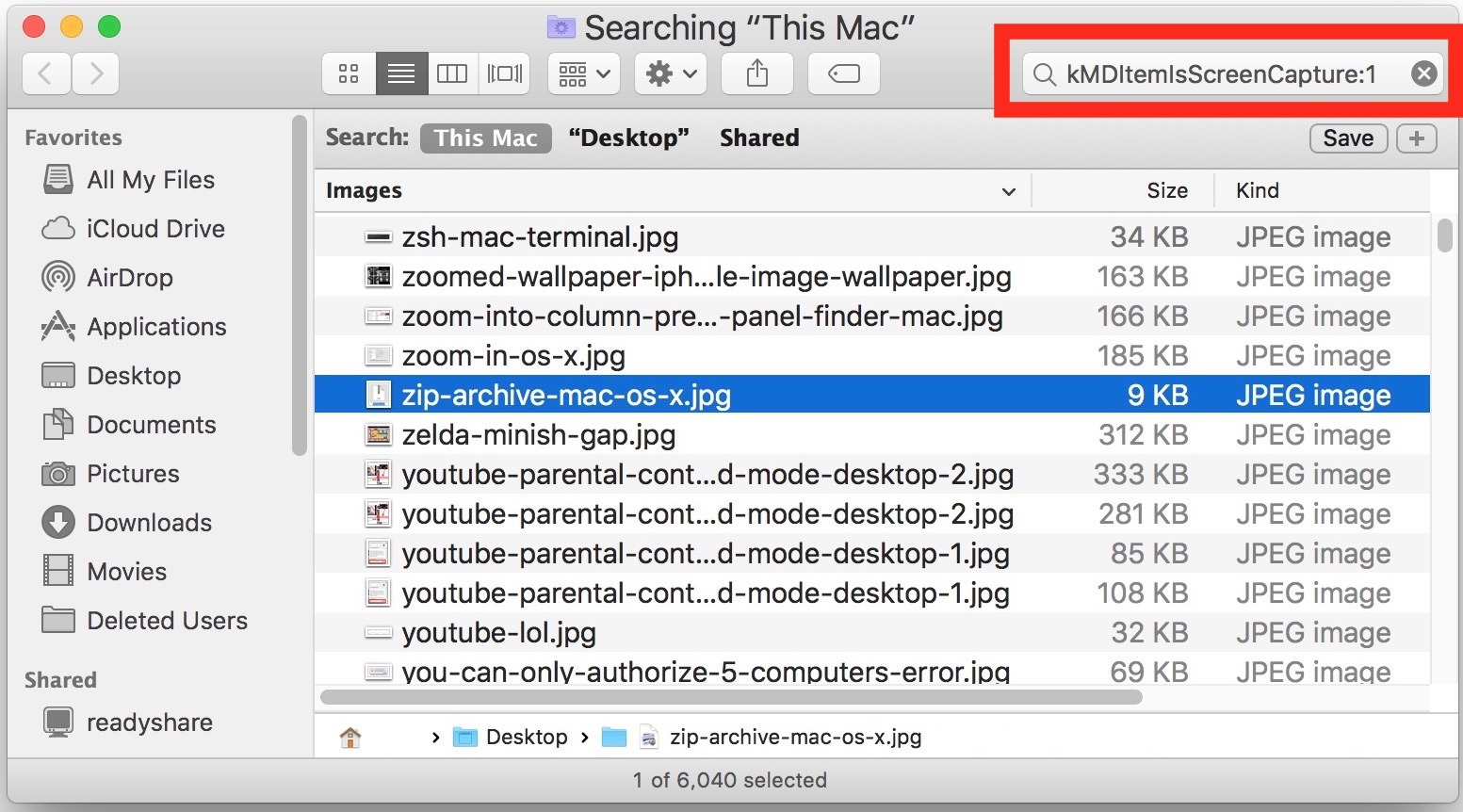 Trova solo screenshot su Mac