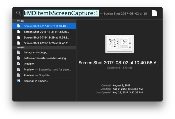 Trova screenshot tramite Spotlight su Mac