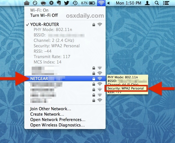 Controlla il protocollo di sicurezza delle altre reti Wi-Fi da Mac OS X