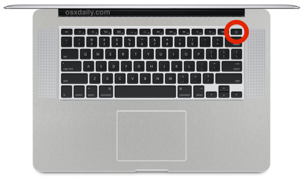 Posizione del pulsante di accensione di MacBook Pro