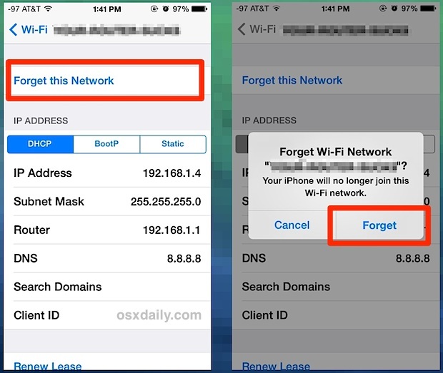 Dimentica una rete wi-fi in iOS