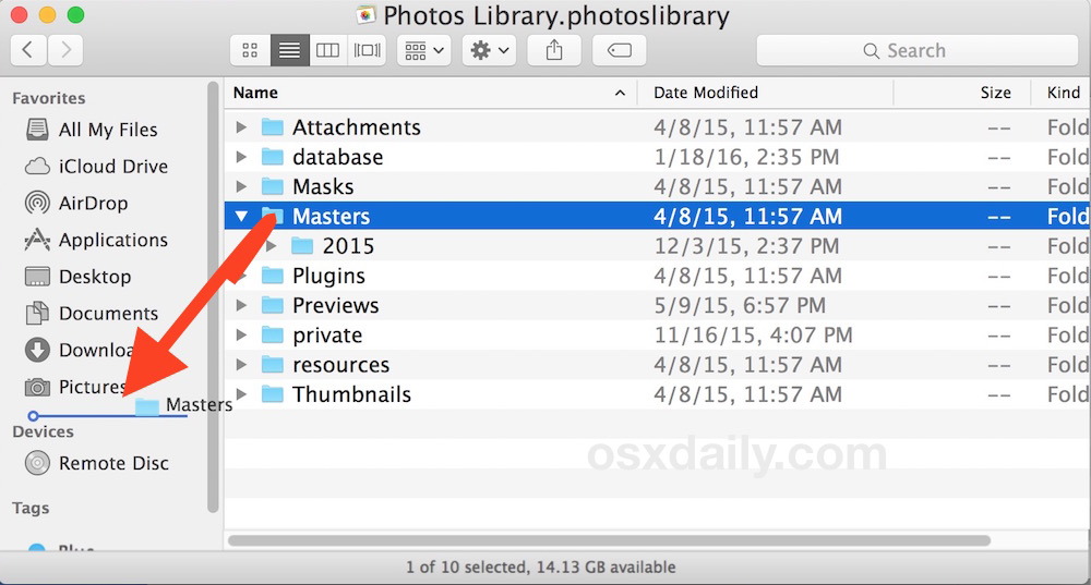 Accesso rapido ai file immagine master dell'app Foto in Mac OS X