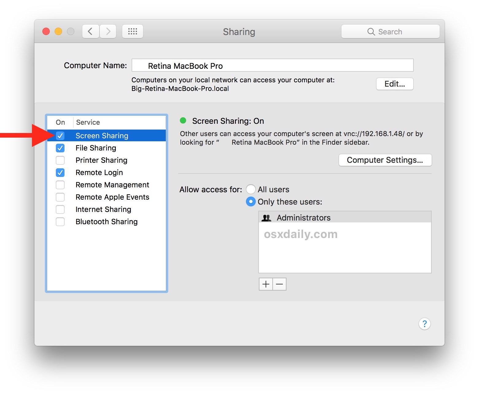 Abilita la condivisione dello schermo su Mac