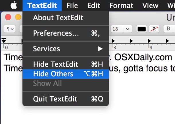 Nascondi gli altri dalla voce di menu in Mac OS