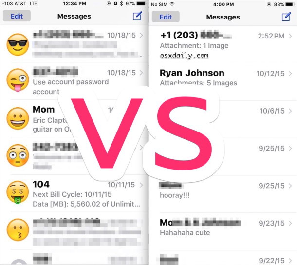 Nascondi e mostra i contatti in Messaggi per iOS