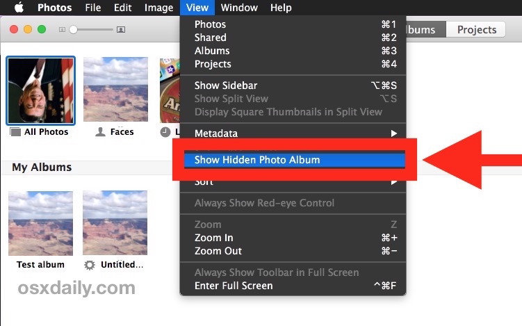 Mostra l'album Foto nascoste in Photos for Mac