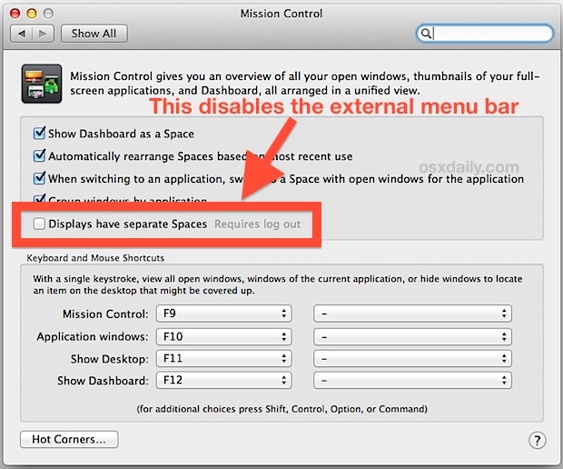 Nascondi la barra dei menu da schermi esterni in Mac OS X