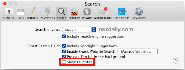 Disattiva le icone preferite dei segnalibri in Mac OS X Safari