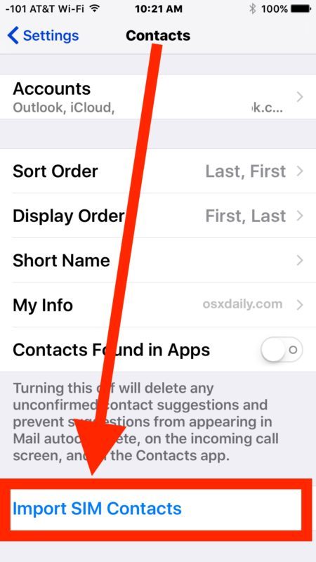 Importa i contatti da una scheda SIM all'iPhone