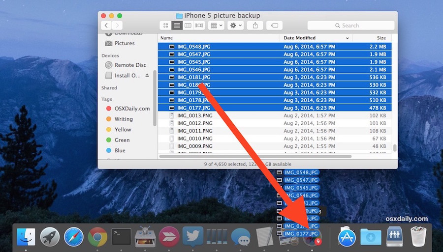 Trascina e rilascia le immagini nell'icona dell'app Foto in Mac OS X per importarle direttamente