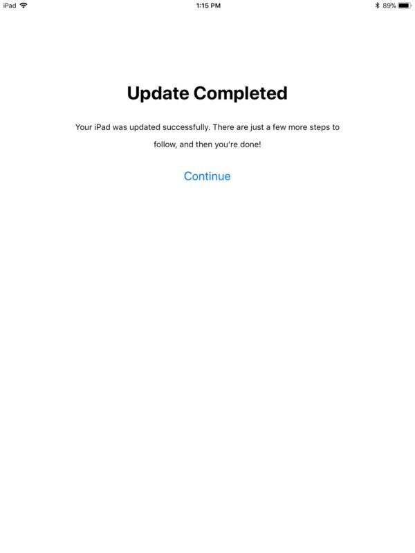 Installazione completata di iOS 11 su iPad