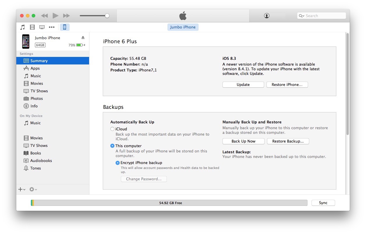L'opzione iTunes fa clic sul pulsante Aggiorna per aggiornare manualmente il firmware