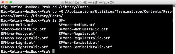 Installazione di SF Mono tramite Command Line