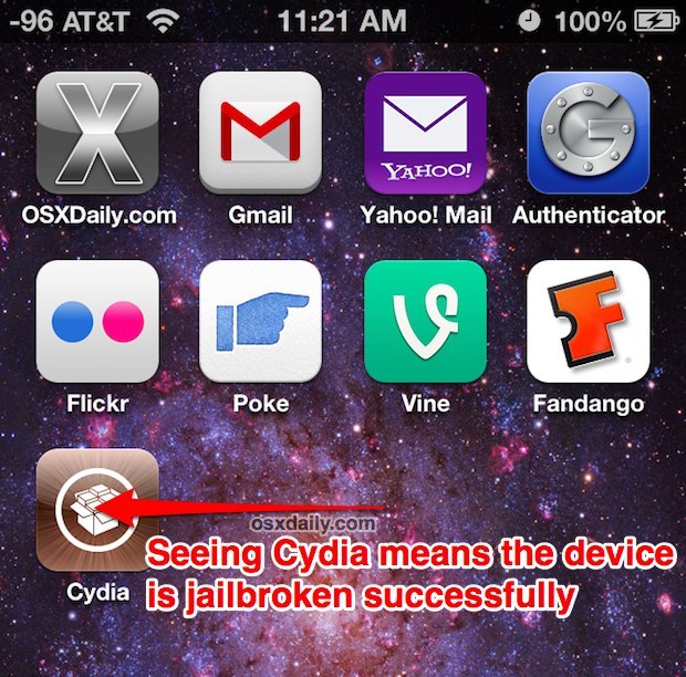 Icona di Cydia su un jailbreak di successo