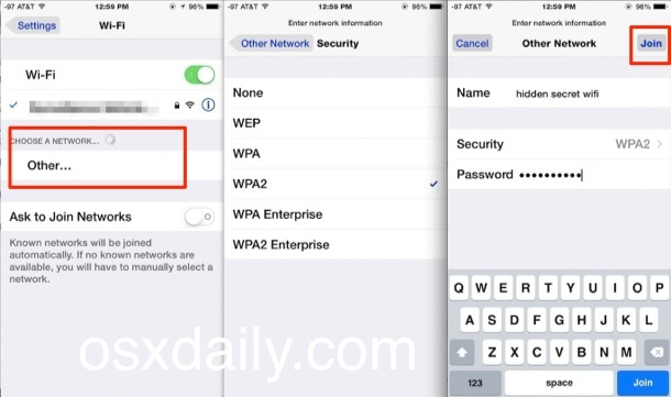 Partecipa a una rete Wi-Fi nascosta in iOS
