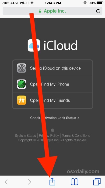 Accedi alla pagina di accesso di iCloud.com da iPhone e iPad