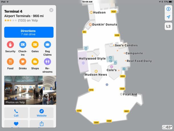 Guardando all'interno di un aeroporto con la modalità di esplorazione dell'aeroporto di Apple Maps