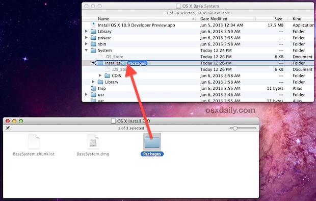 OS X Mavericks che termina l'unità Boot Install copiando la cartella Packages
