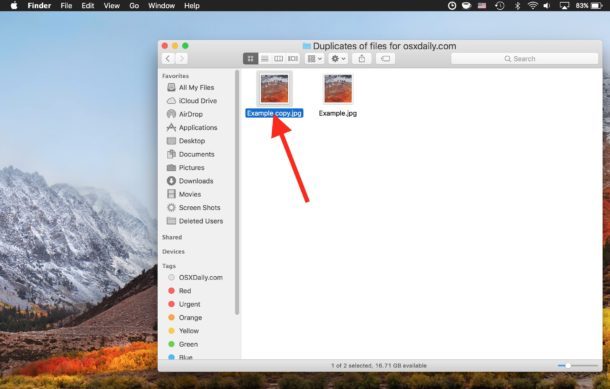 Un file duplicato viene visualizzato nella stessa directory su Mac con un suffisso del nome di copia