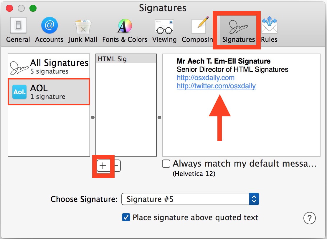 Crea una firma HTML nell'app per Mac Mail di OS X