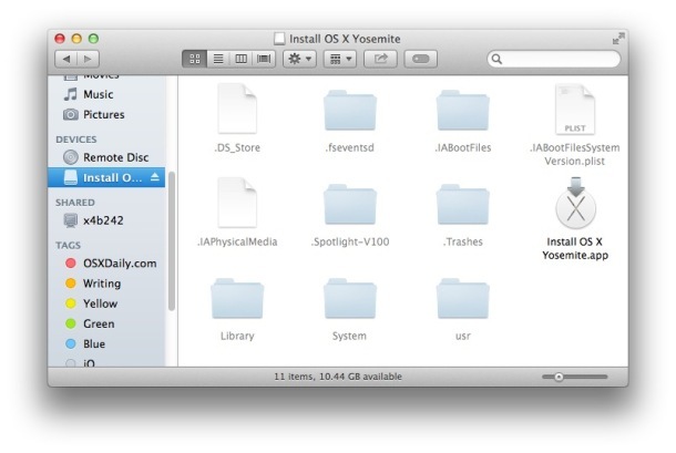 Il programma di installazione di avvio di OS X Yosemite si trova nel Finder di Mac