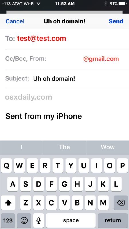 Domini di posta elettronica contrassegnati mostrati in rosso quando in iOS Mail