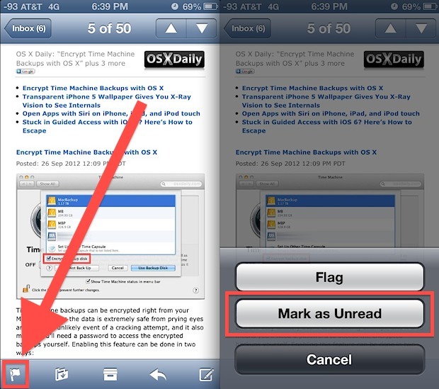 Contrassegna la posta come non letta in iOS