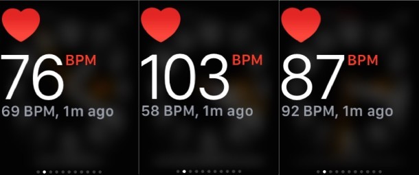 Varie letture della frequenza cardiaca su Apple Watch