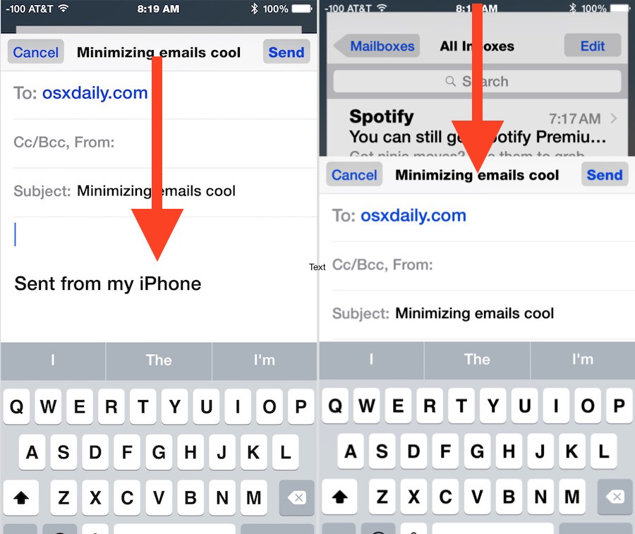 Come ridurre al minimo un messaggio di posta elettronica nell'app iOS Mail