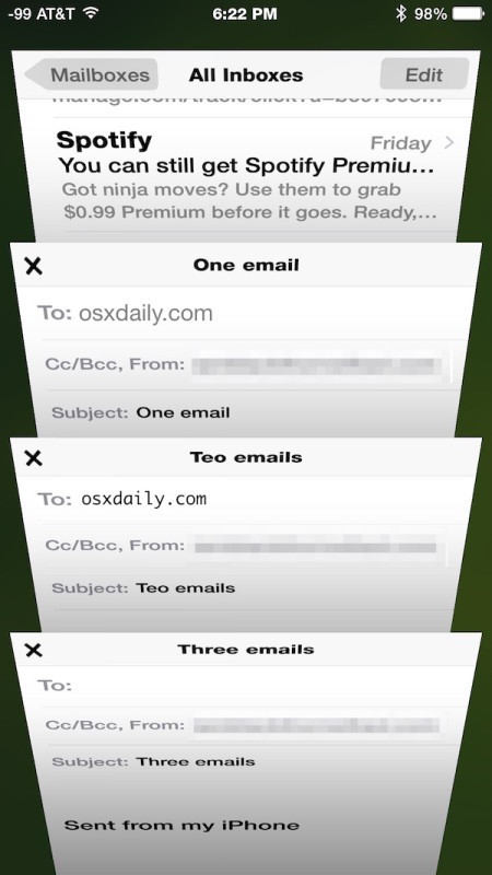Email multiple minimizzate in Mail per iOS