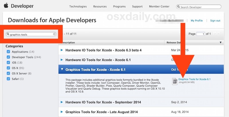 Dove scaricare Graphics Tools for Xcode per Mac