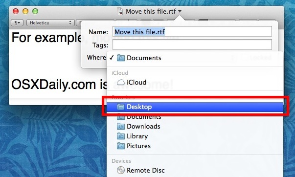 Spostamento di un file in Mac OS X dalla barra del titolo