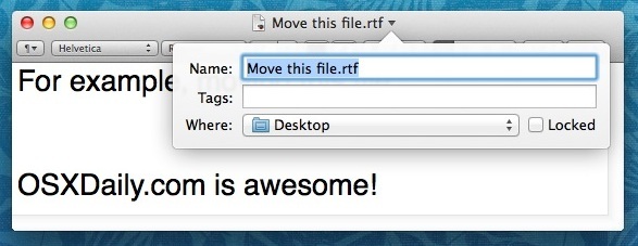File spostato tramite la barra dei titoli dei file di Mac OS X