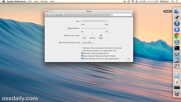 Dock sul lato destro dello schermo del Mac