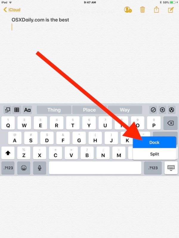 Come spostare la tastiera dell'iPad nella posizione originale