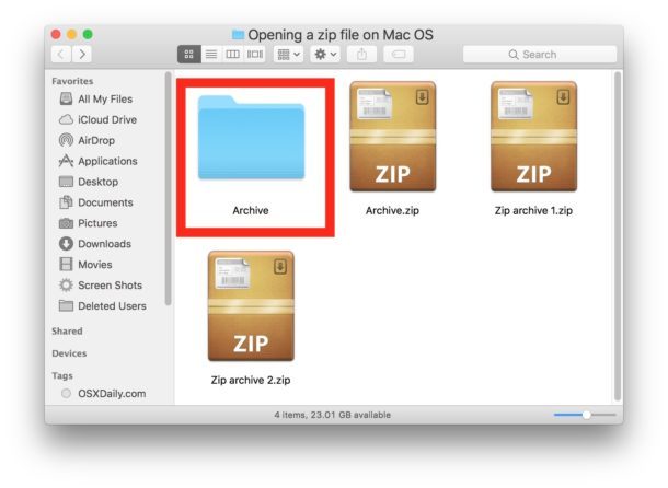 Apri un file zip su un Mac