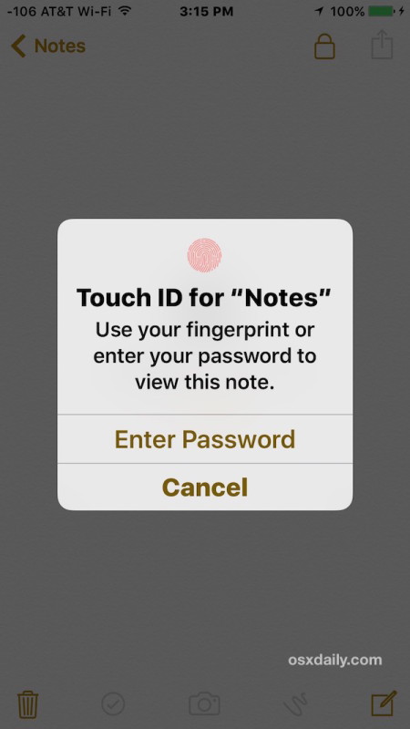 Usa Touch ID o inserisci una password per visualizzare la nota