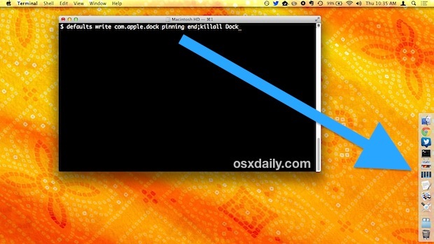 Pin il Dock nell'angolo in basso di un display di Mac OS X.