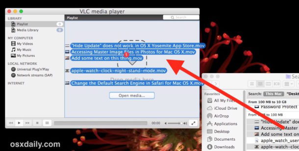 Trascina e rilascia i video in VLC
