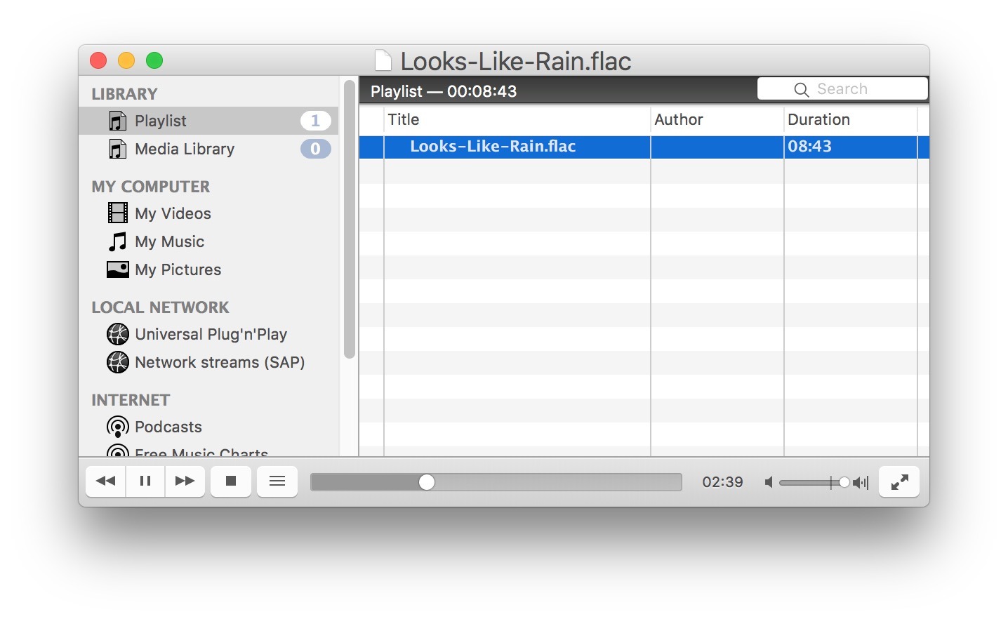 Riproduzione di un file audio FLAC in Mac OS con VLC