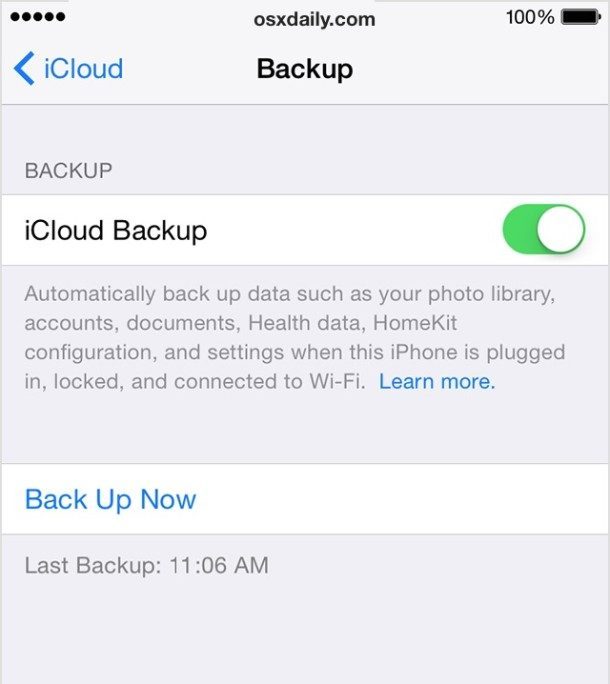 Backup su iCloud in iOS