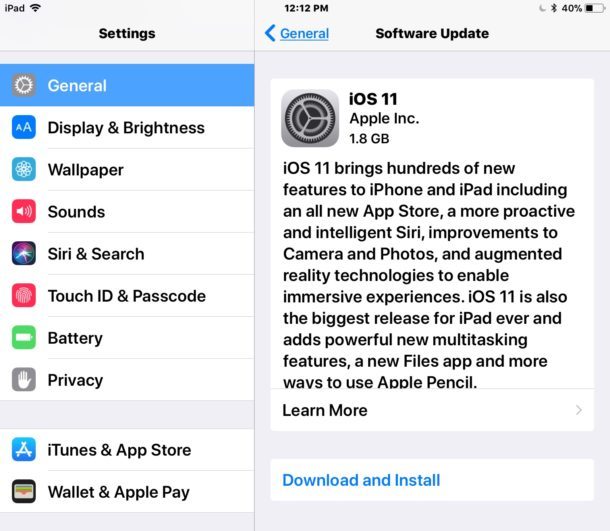 iOS 11 download e installazione tramite Aggiornamento Software
