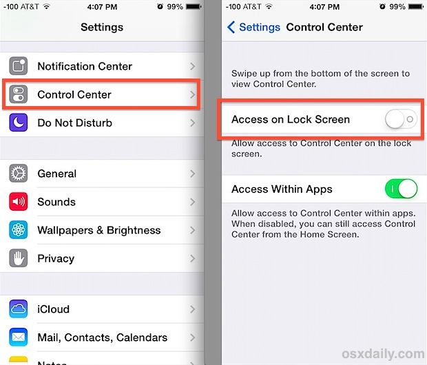 Disattiva l'accesso al Centro di controllo dalla schermata di blocco di iOS