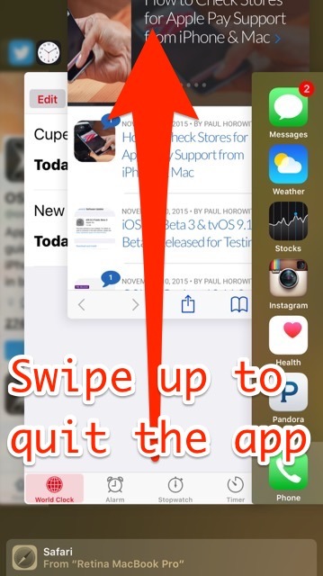 Scorri verso l'alto per uscire dall'app dalla schermata multitasking in iOS 9