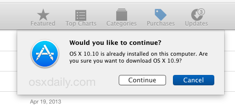Conferma il download di OS X 10.9 da OS X 10.10