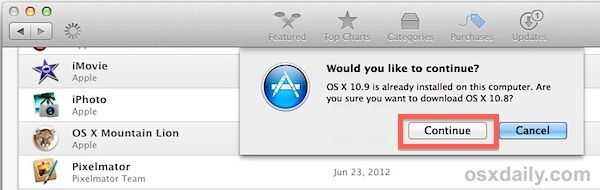 Conferma il download della versione precedente di OS X