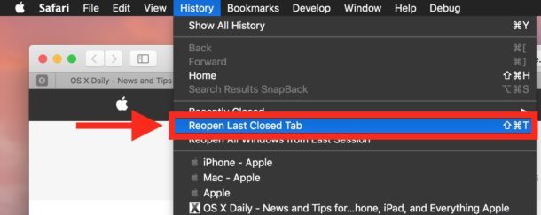 Riapri l'ultimo chiuso in una scheda o in una finestra in Safari su Mac