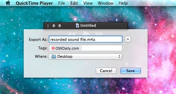 Salvataggio del file audio registrato in Mac OS X