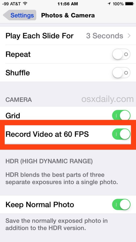 Abilita la registrazione di video a 60 FPS sulla fotocamera di iPhone