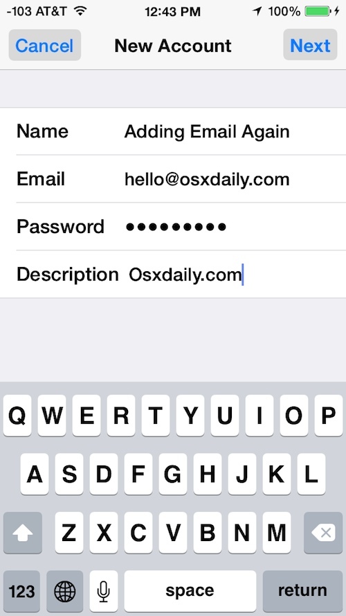 Aggiungi un account email in iOS